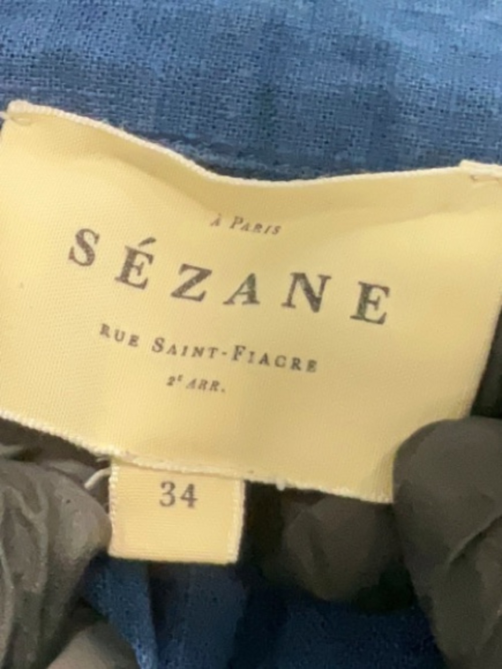 Sezane MacKenzie Blue Maquis Ruffle Puff Sleeve Button Down Blouse - Picture 9 of 9